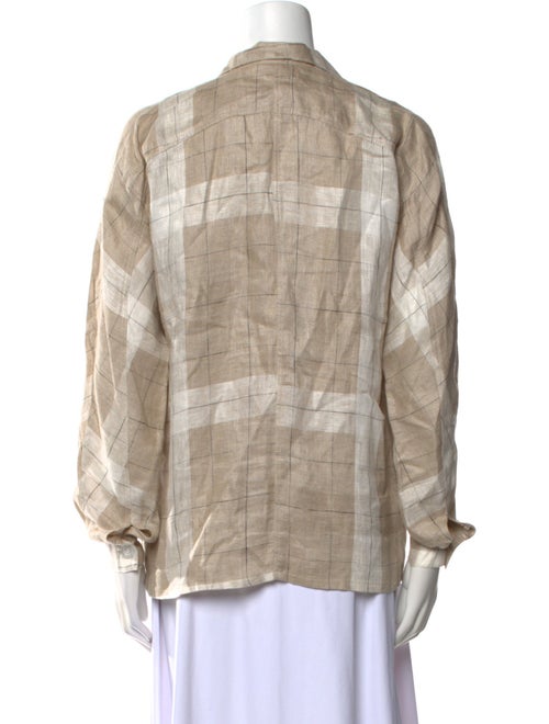 Posse Linen Plaid Print Button-Up Top