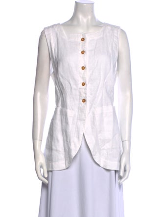 Posse Linen Square Neckline Button-Up Top