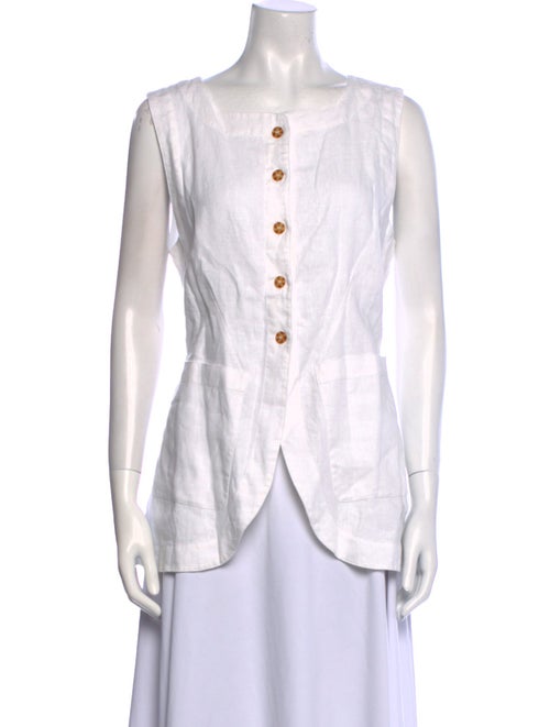 Posse Linen Square Neckline Button-Up Top