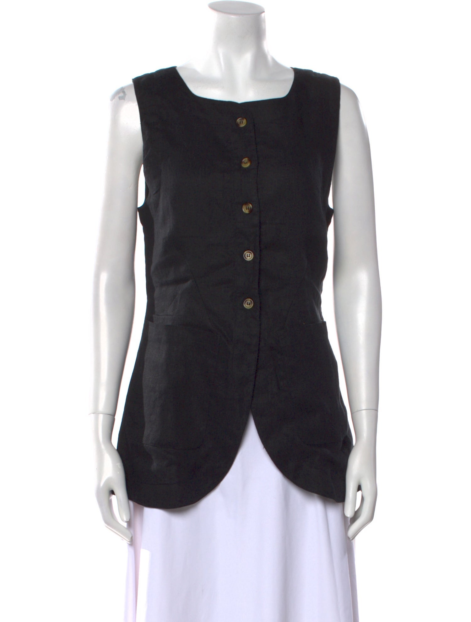 Posse Linen Square Neckline Button-Up Top