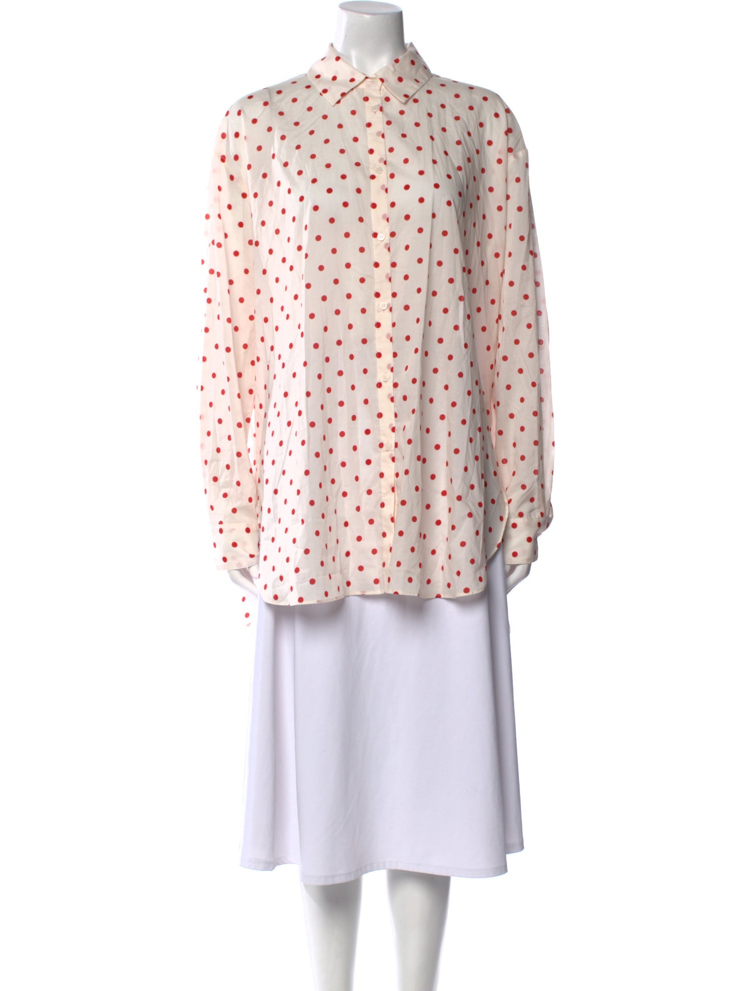 Posse Polka Dot Print Mock Neck Button-Up Top