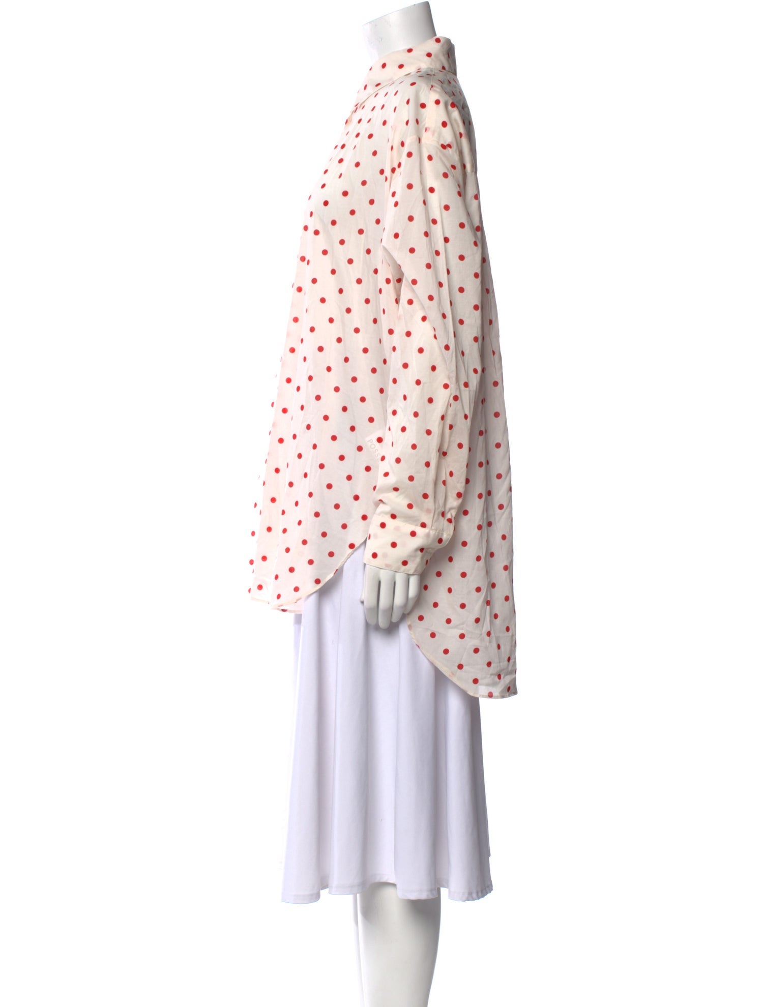 Posse Polka Dot Print Mock Neck Button-Up Top