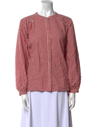 Posse Plaid Print Crew Neck Button-Up Top