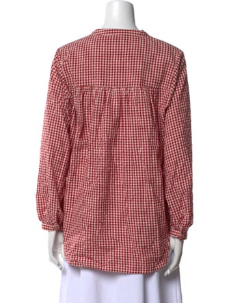 Posse Plaid Print Crew Neck Button-Up Top