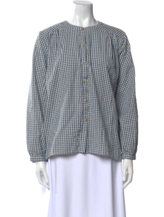 Posse Plaid Print Crew Neck Button-Up Top