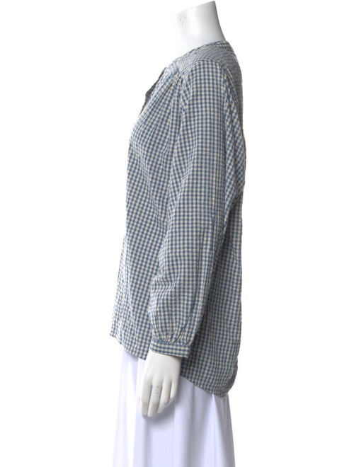 Posse Plaid Print Crew Neck Button-Up Top