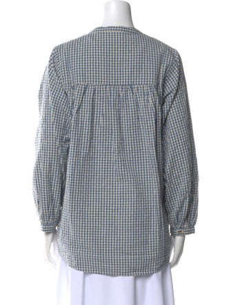 Posse Plaid Print Crew Neck Button-Up Top