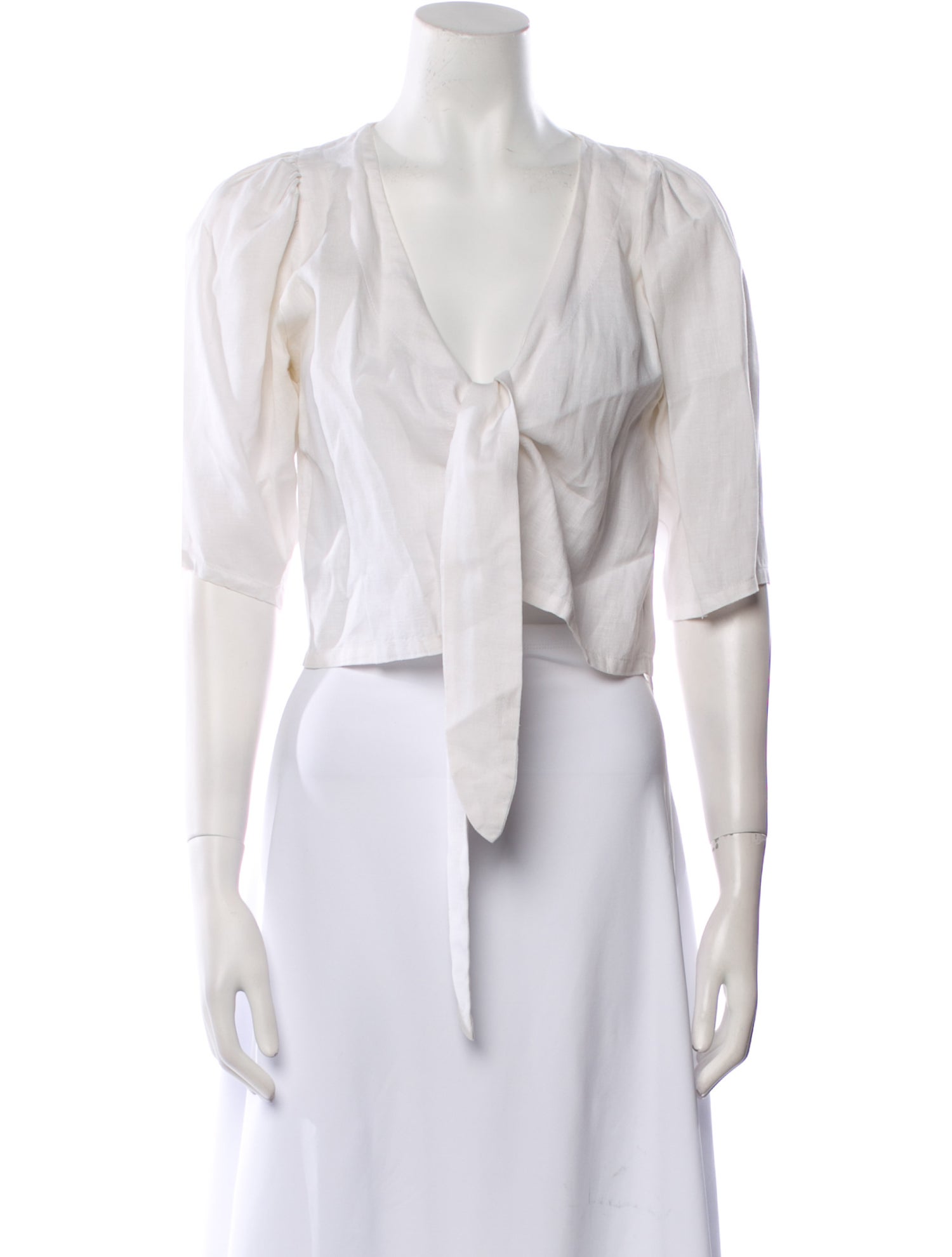 Posse Linen Plunge Neckline Crop Top