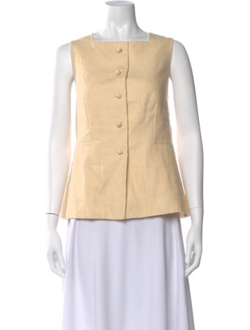 Pre-owned Posse Linen Square Neckline Top In Yellow