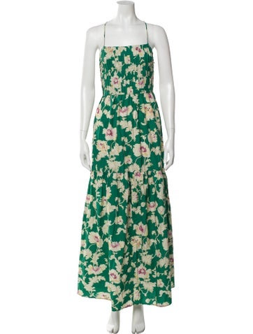 Pre-owned Posse Floral Print Midi Length Dress In Green