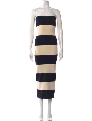 Pre-owned Posse Striped Midi Length Dress In Neutral