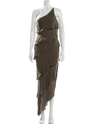 Pre-owned Posse One-shoulder Long Dress In Green