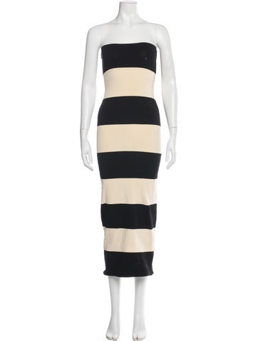 Pre-owned Posse Striped Midi Length Dress In Black