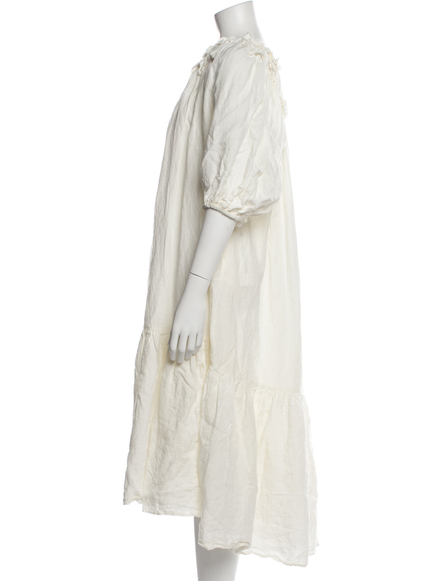 Piece of White Linen Midi Length Dress