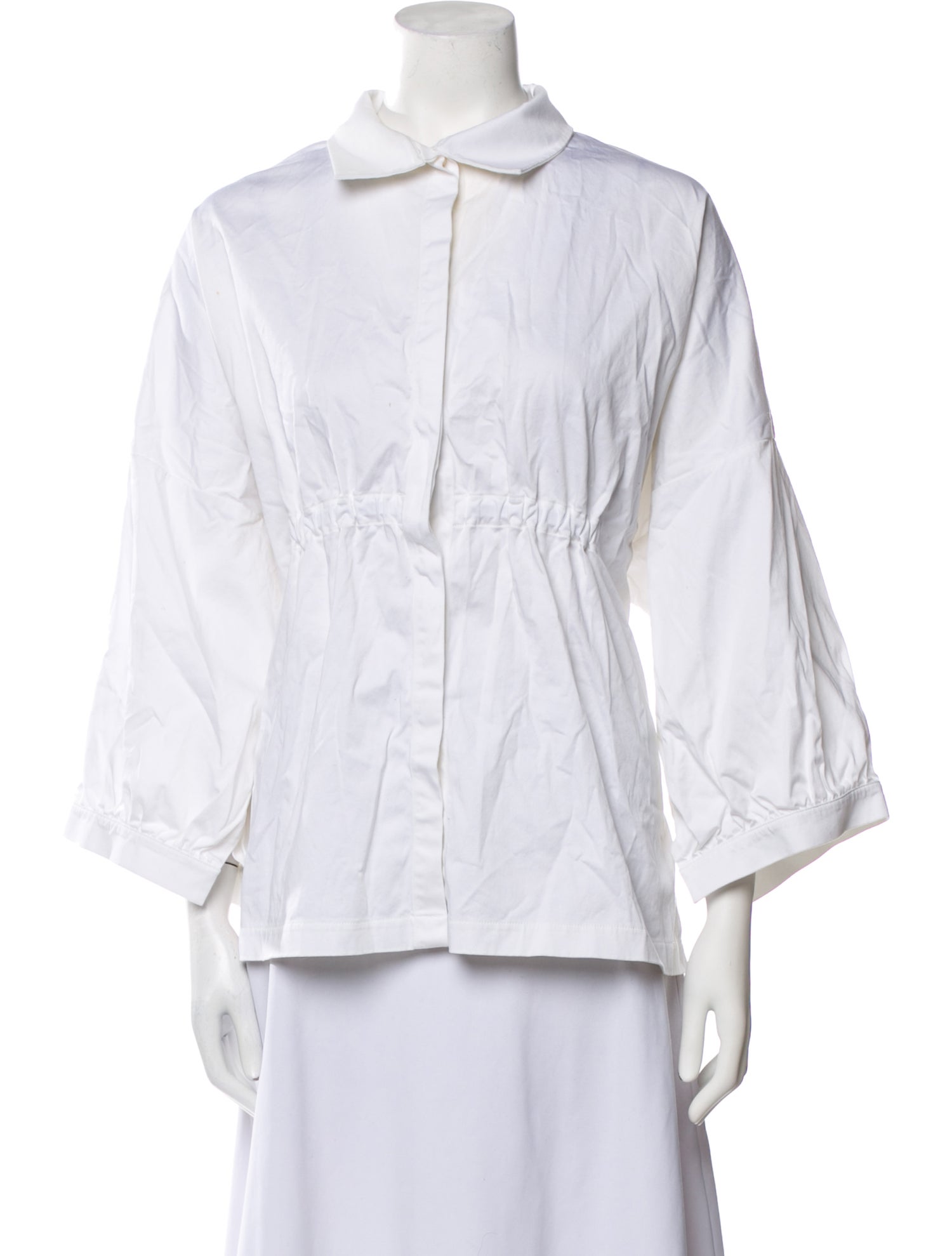 Piece of White Three-Quarter Sleeve Button-Up Top