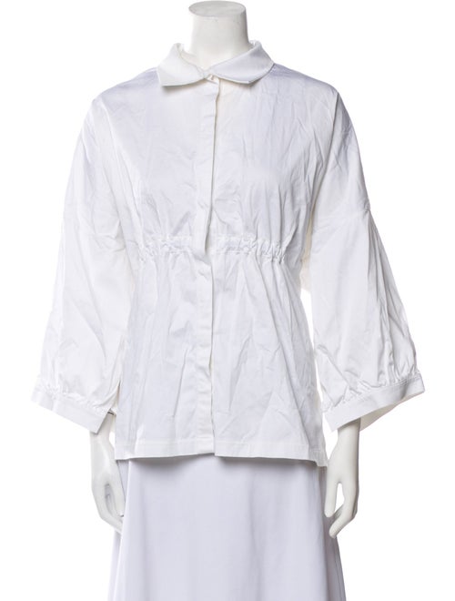 Piece of White Three-Quarter Sleeve Button-Up Top