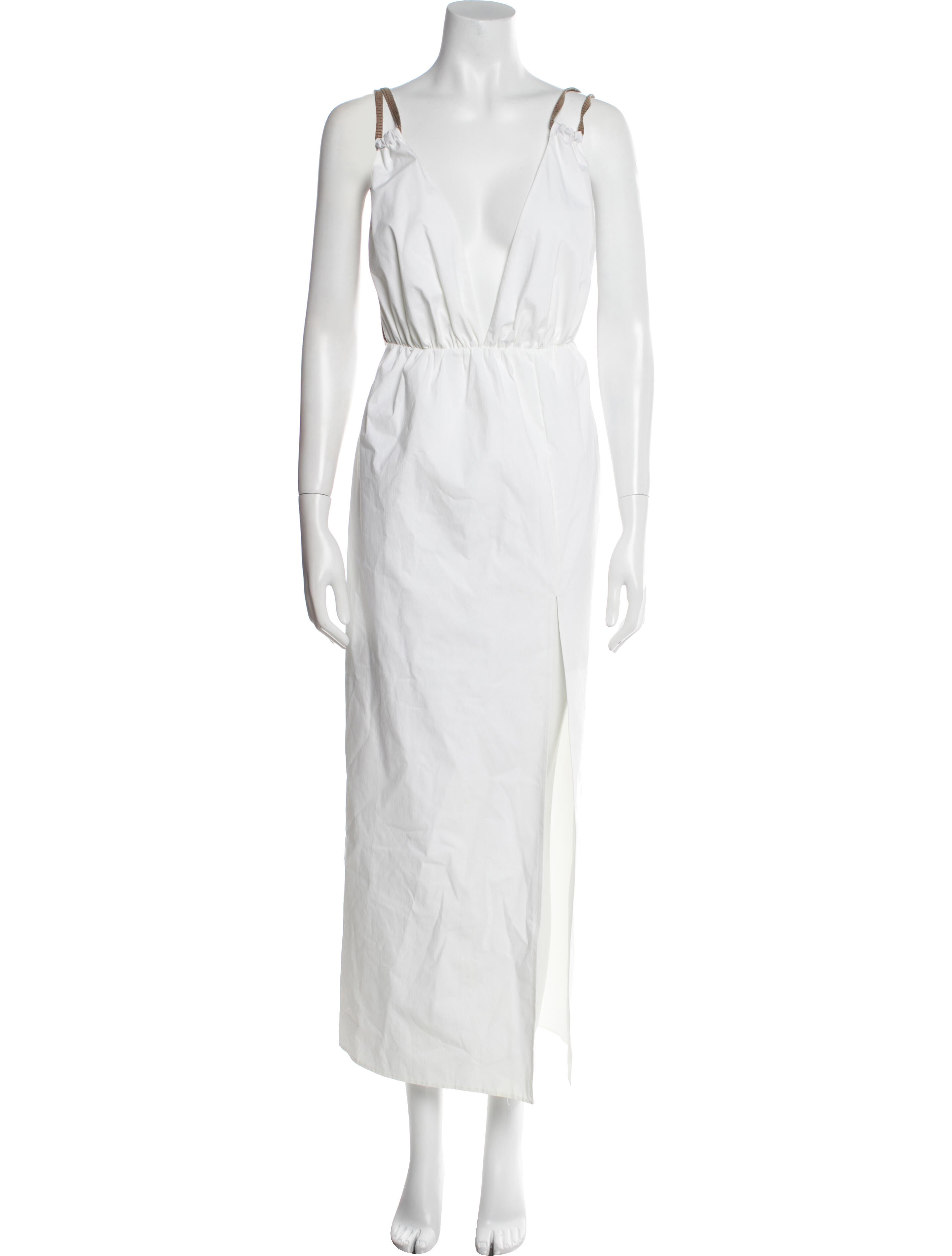 Piece of White V-Neck Long Dress