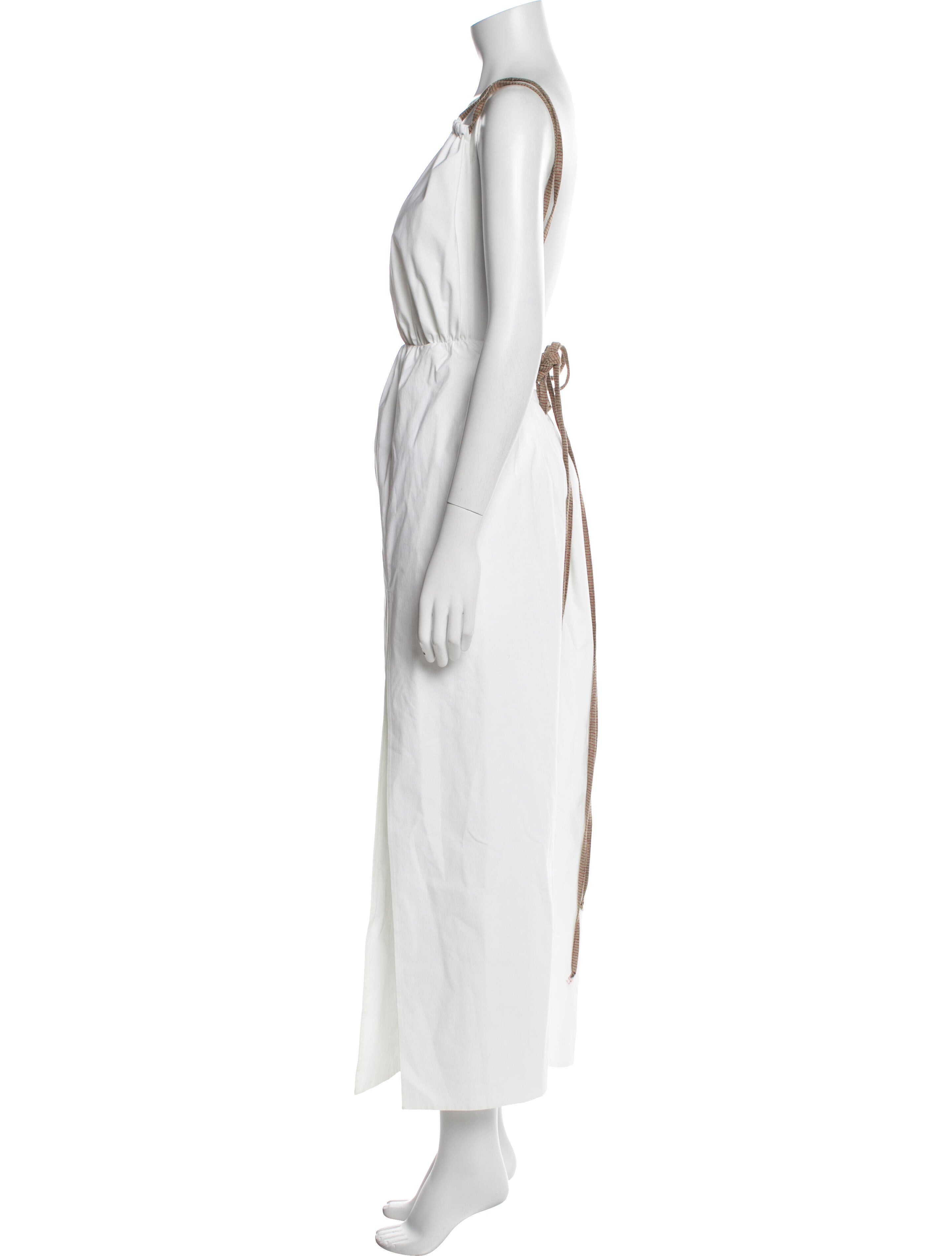 Piece of White V-Neck Long Dress