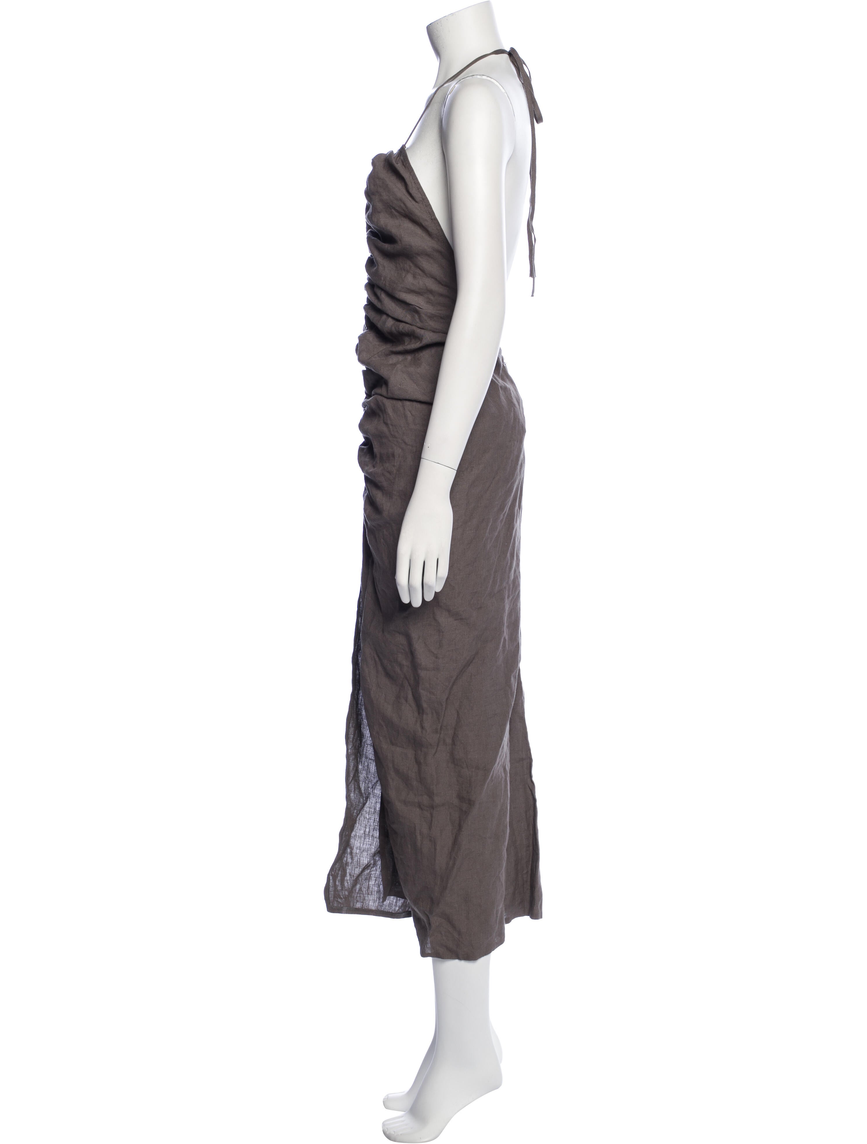 Piece of White Linen Midi Length Dress