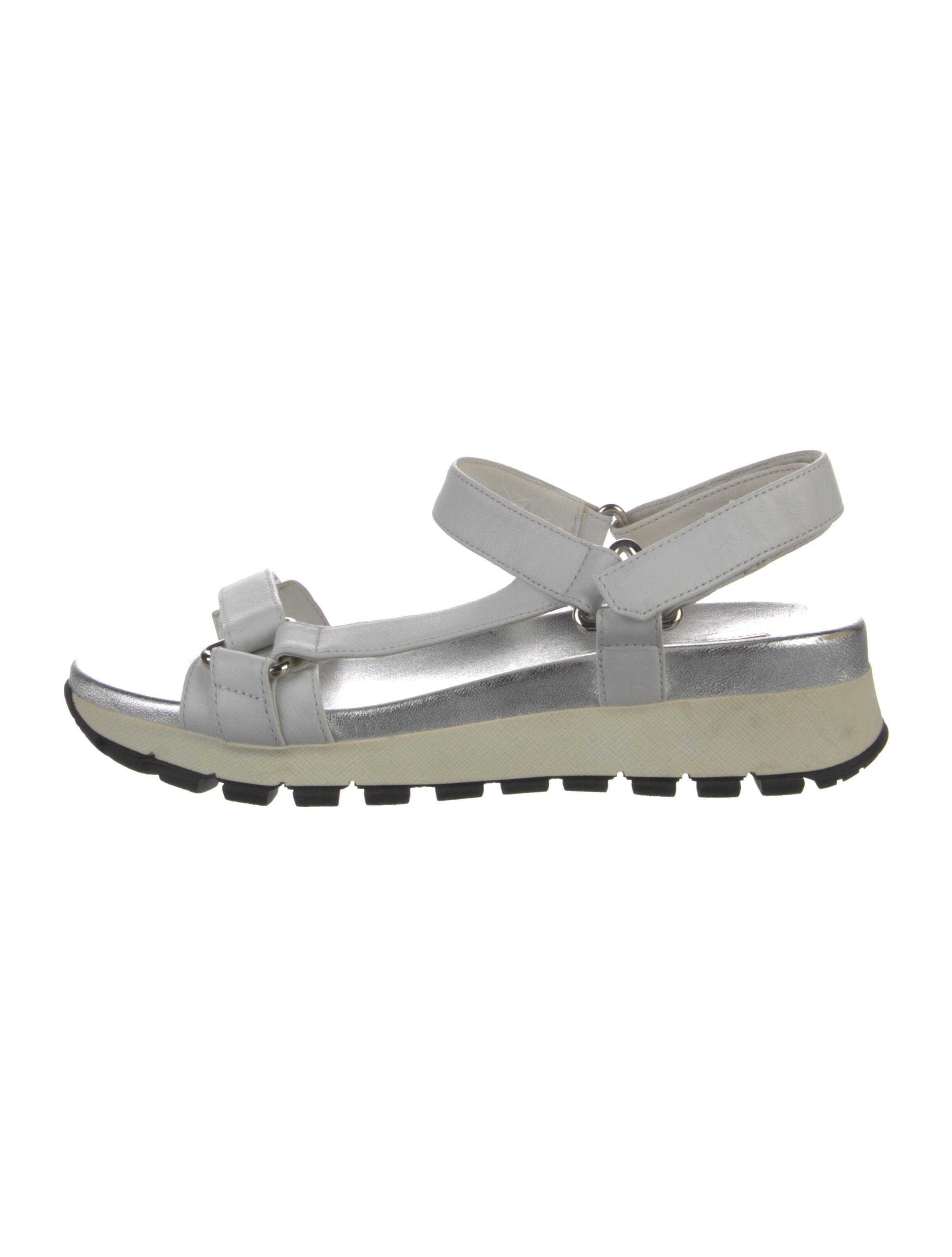 Prada Sport Leather Sandals Silver Sandals, Shoes WPR106241 The