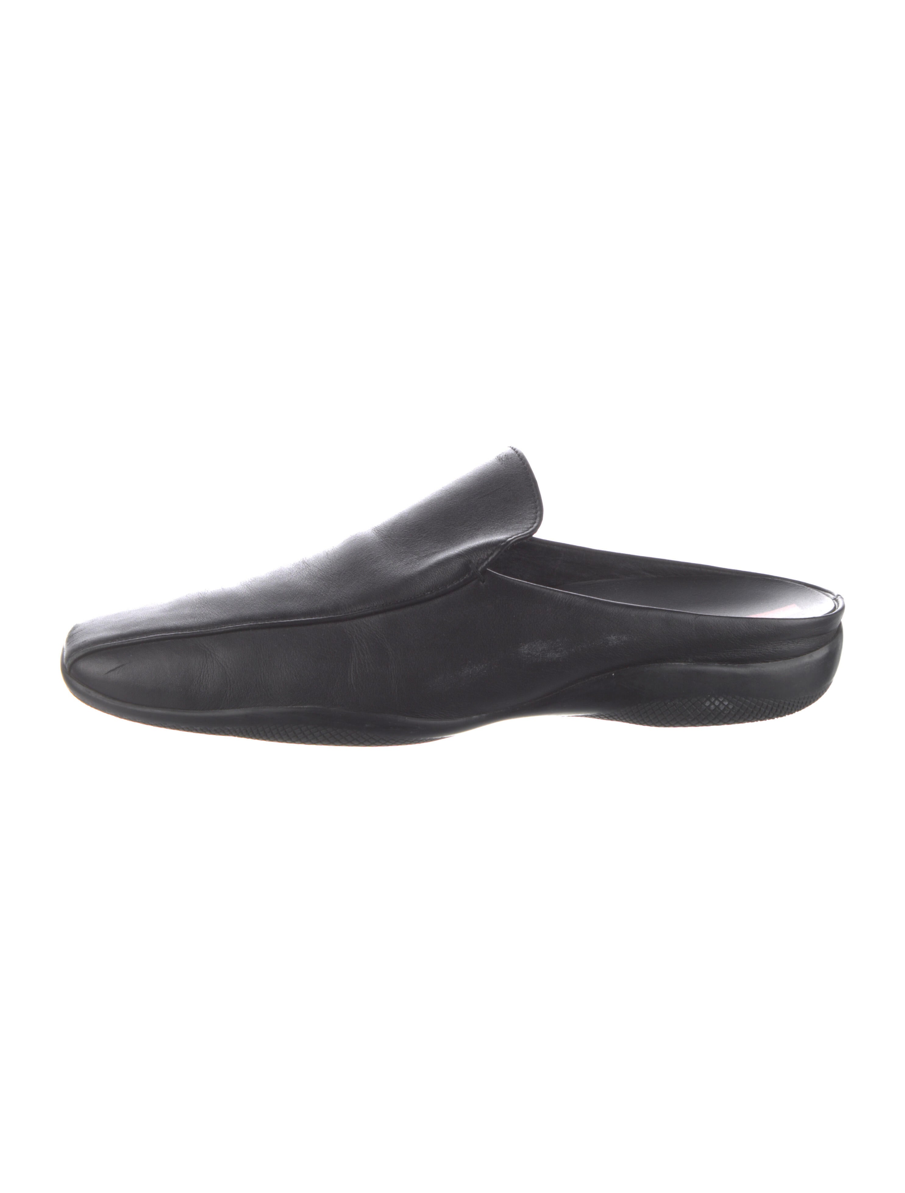 Prada Sport Leather Mules - Black Flats, Shoes - WPR112175 | The 