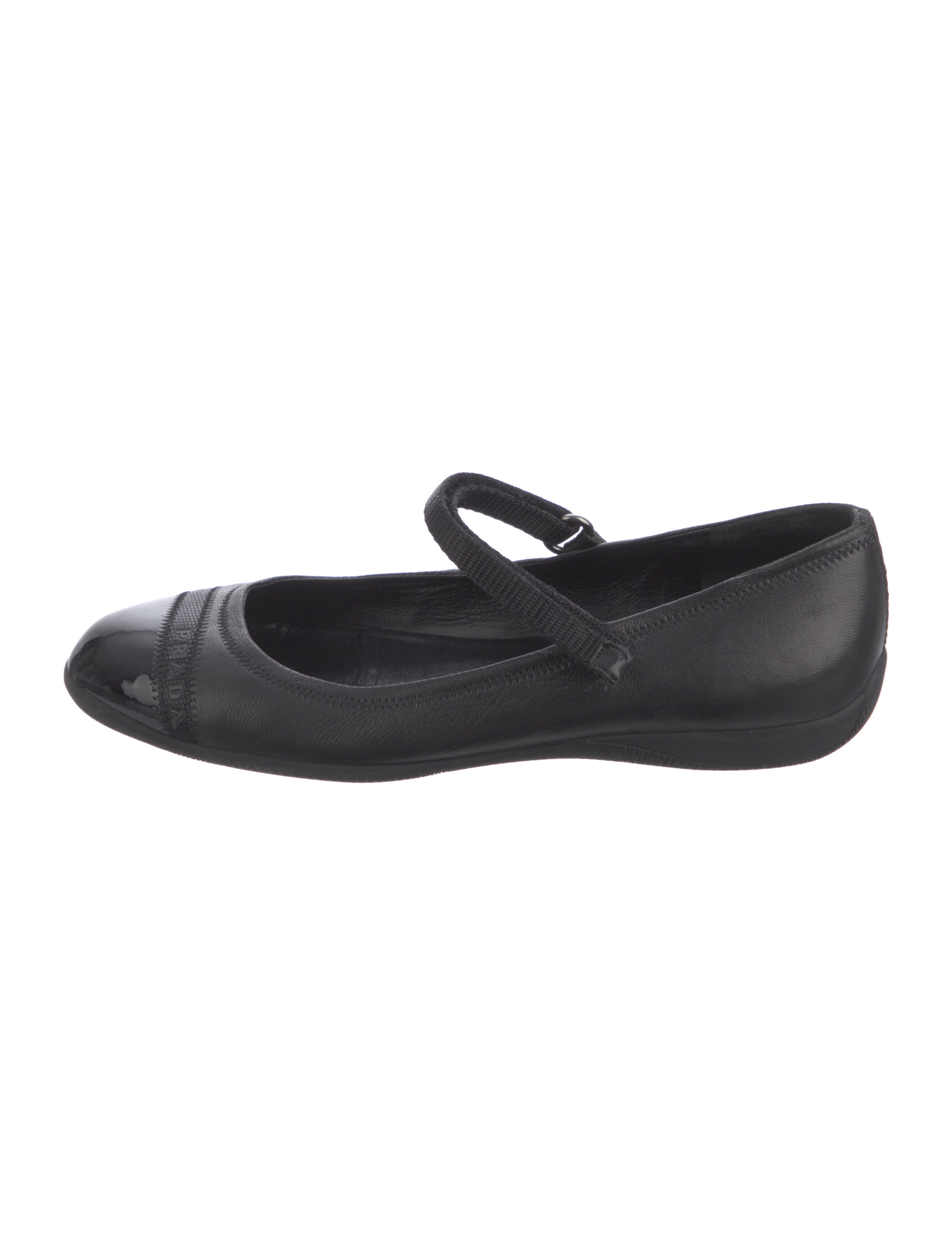 Prada Sport Leather Mary Jane Flats - Black Flats, Shoes