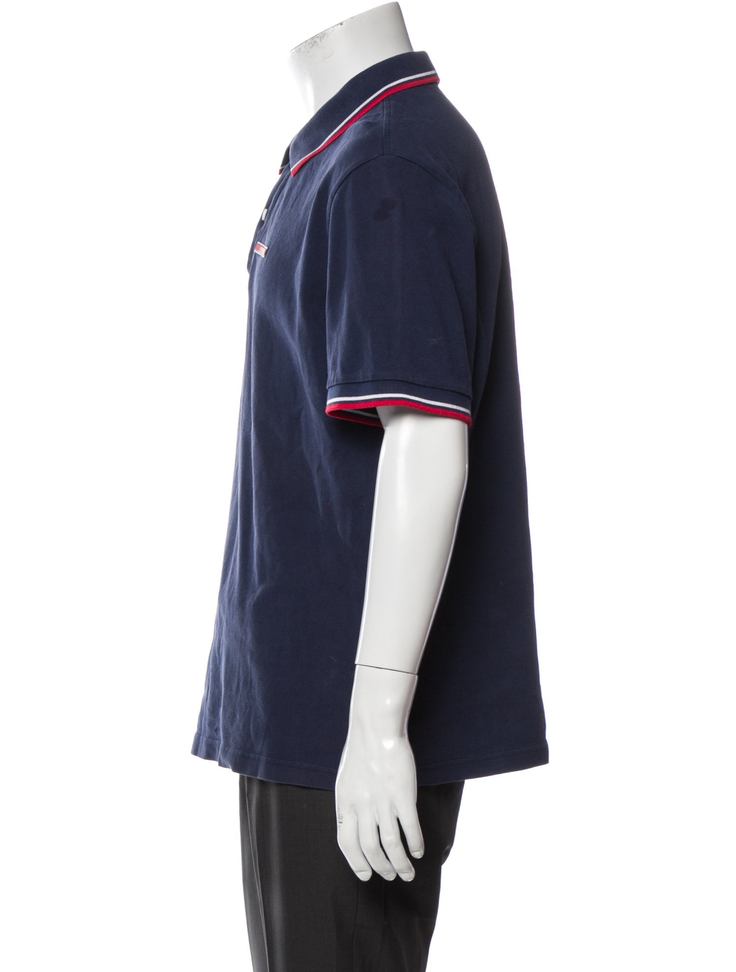 Prada Sport Striped Collar Polo Shirt Blue Polos, Clothing