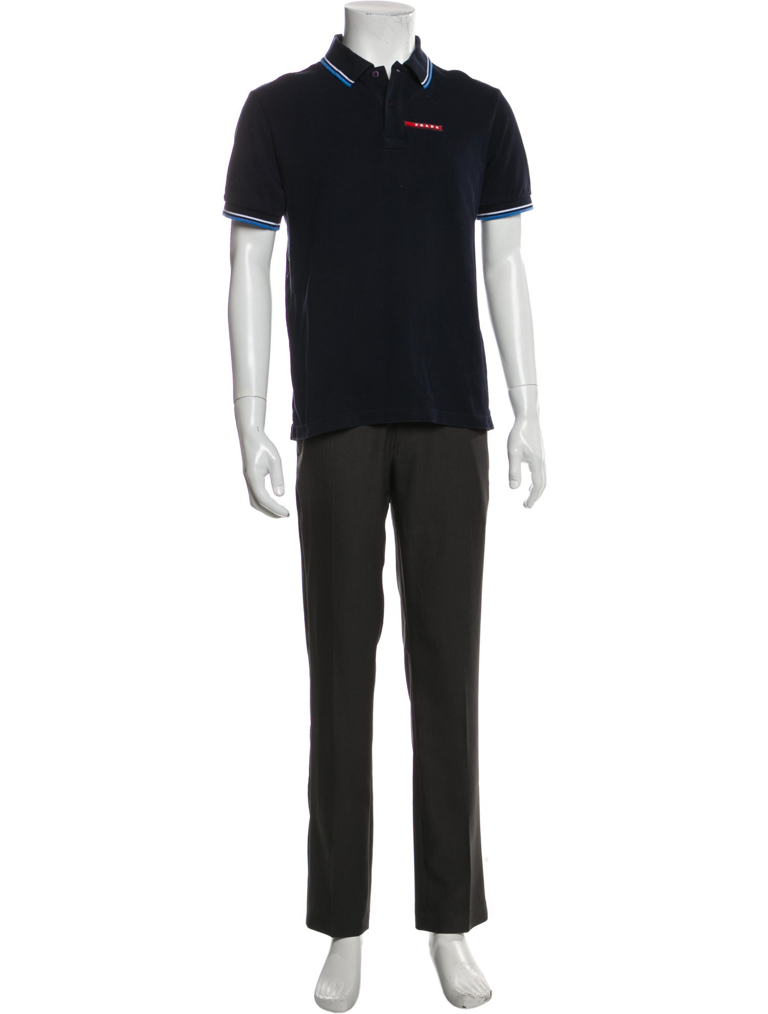 Prada Sport Striped Collar Polo Shirt Blue Polos, Clothing