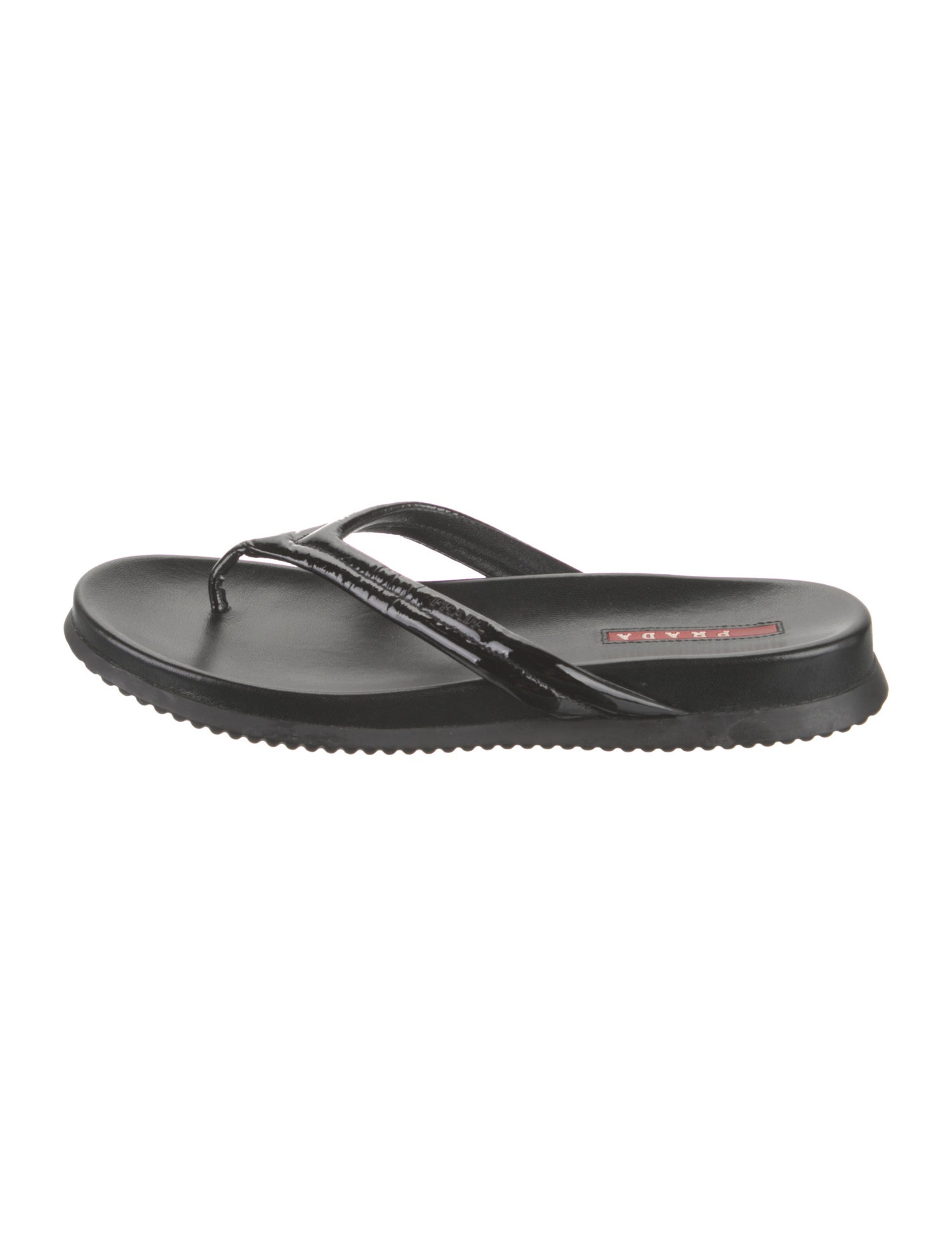 サンダル・ミュール PRADA  Prada Flip Flops Women Leather Black Prada Black Logo Flip Flop Sandals 36.5 - MyDesignerly