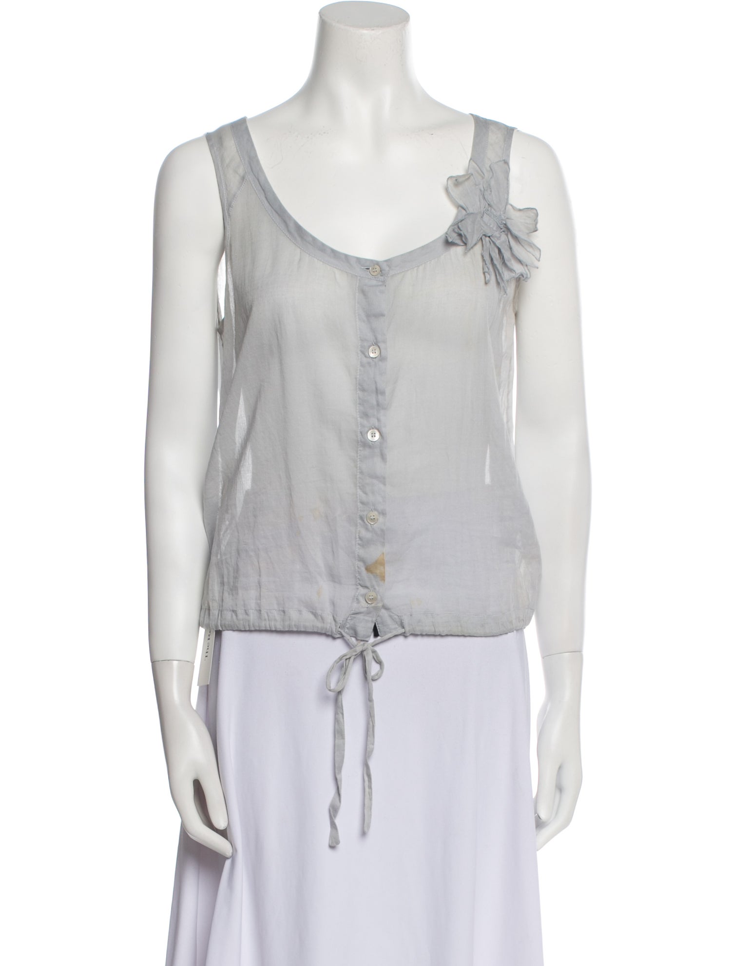 Prada Sport Scoop Neck Sleeveless Button-Up Top