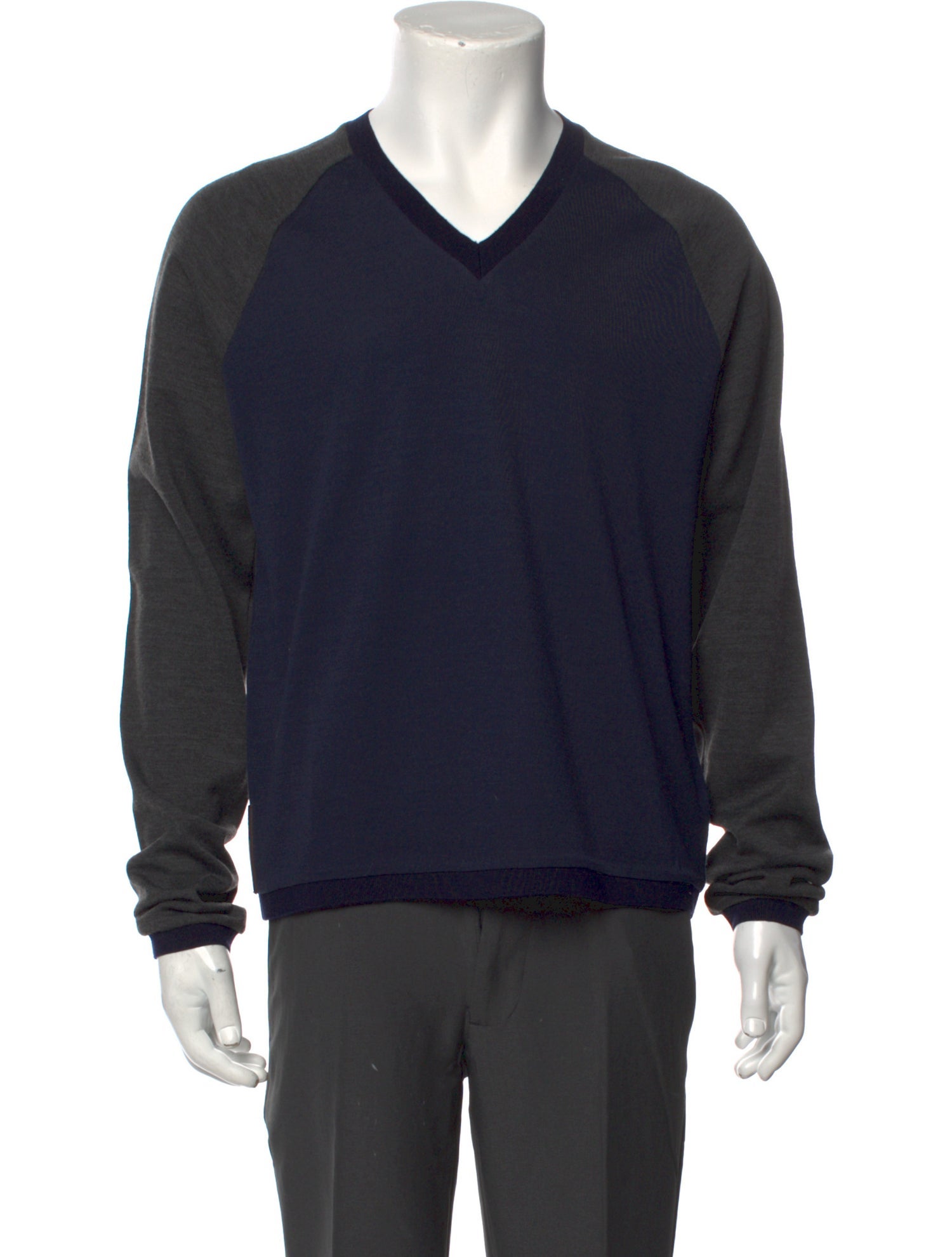 Prada Sport Colorblock Pattern V-Neck Pullover - Blue Sweaters 