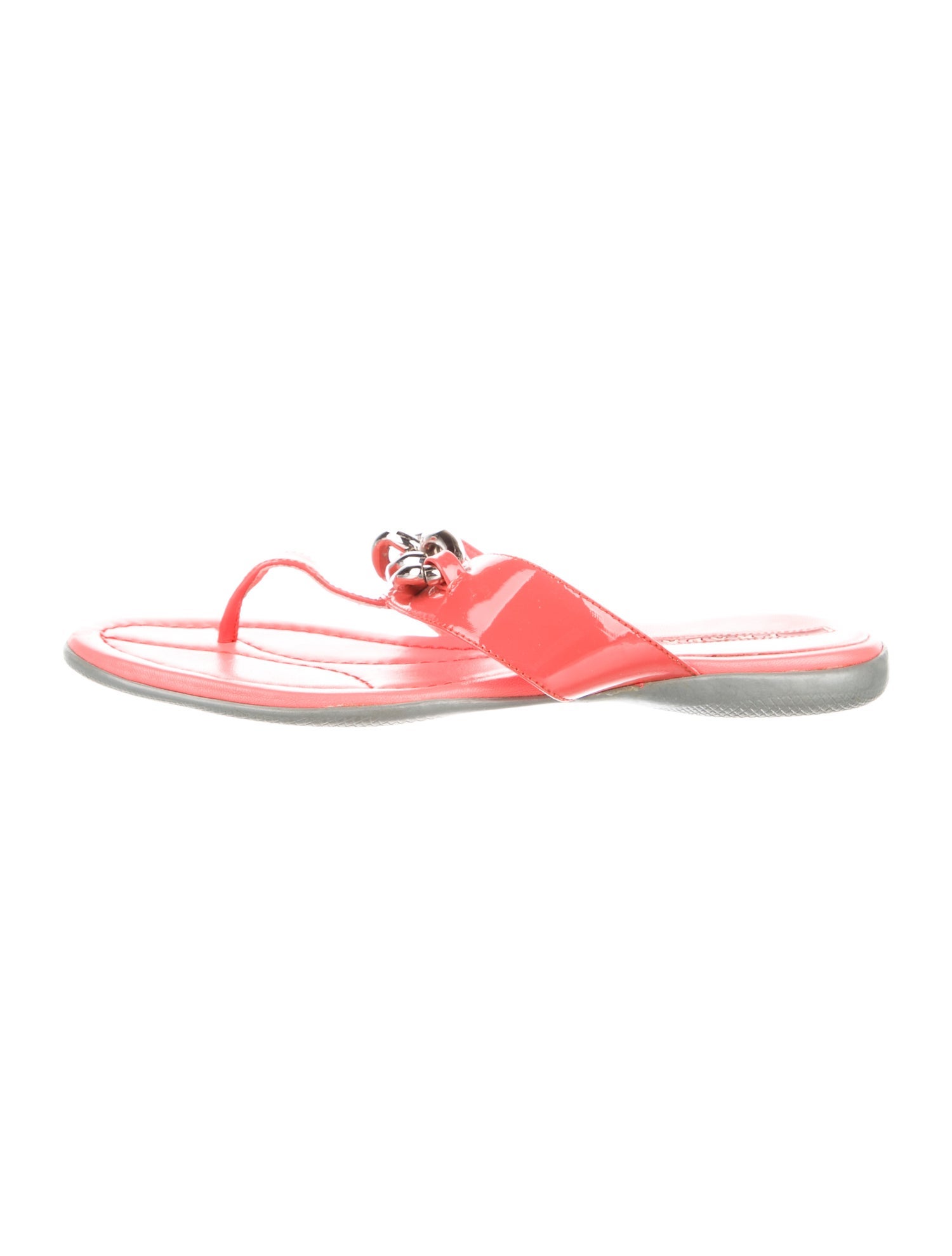 Prada Sport Patent Leather Chain-Link Accents Slides