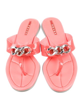 Prada Sport Patent Leather Chain-Link Accents Slides