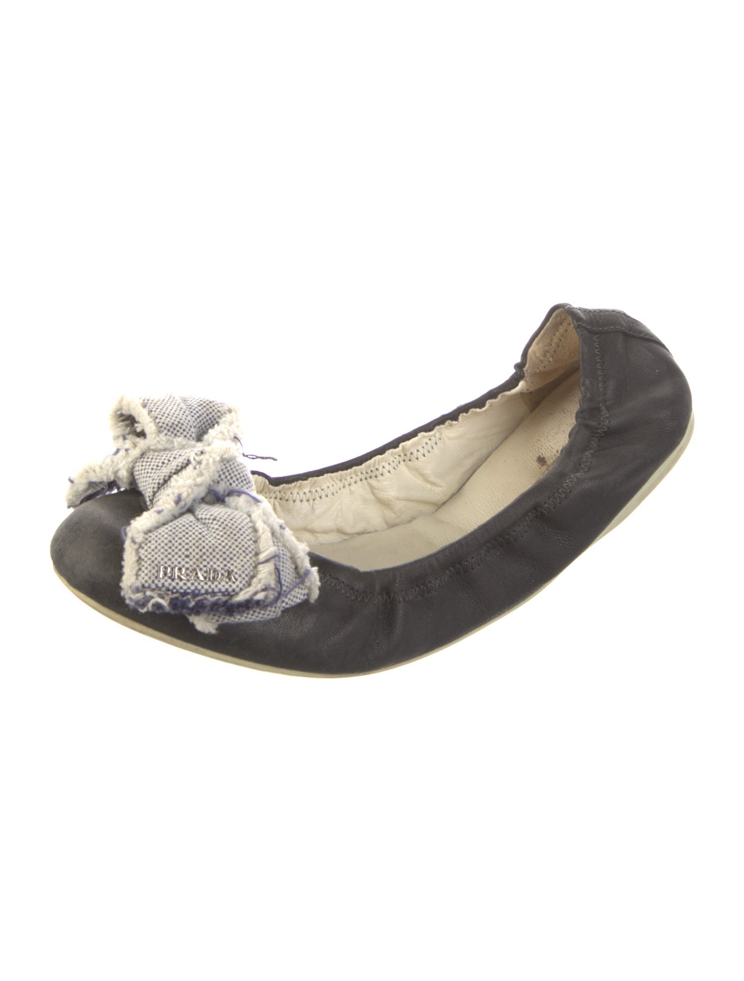 Prada Sport Leather Bow Accents Ballet Flats