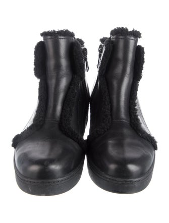 Prada Sport Leather Fur Trim Sneakers