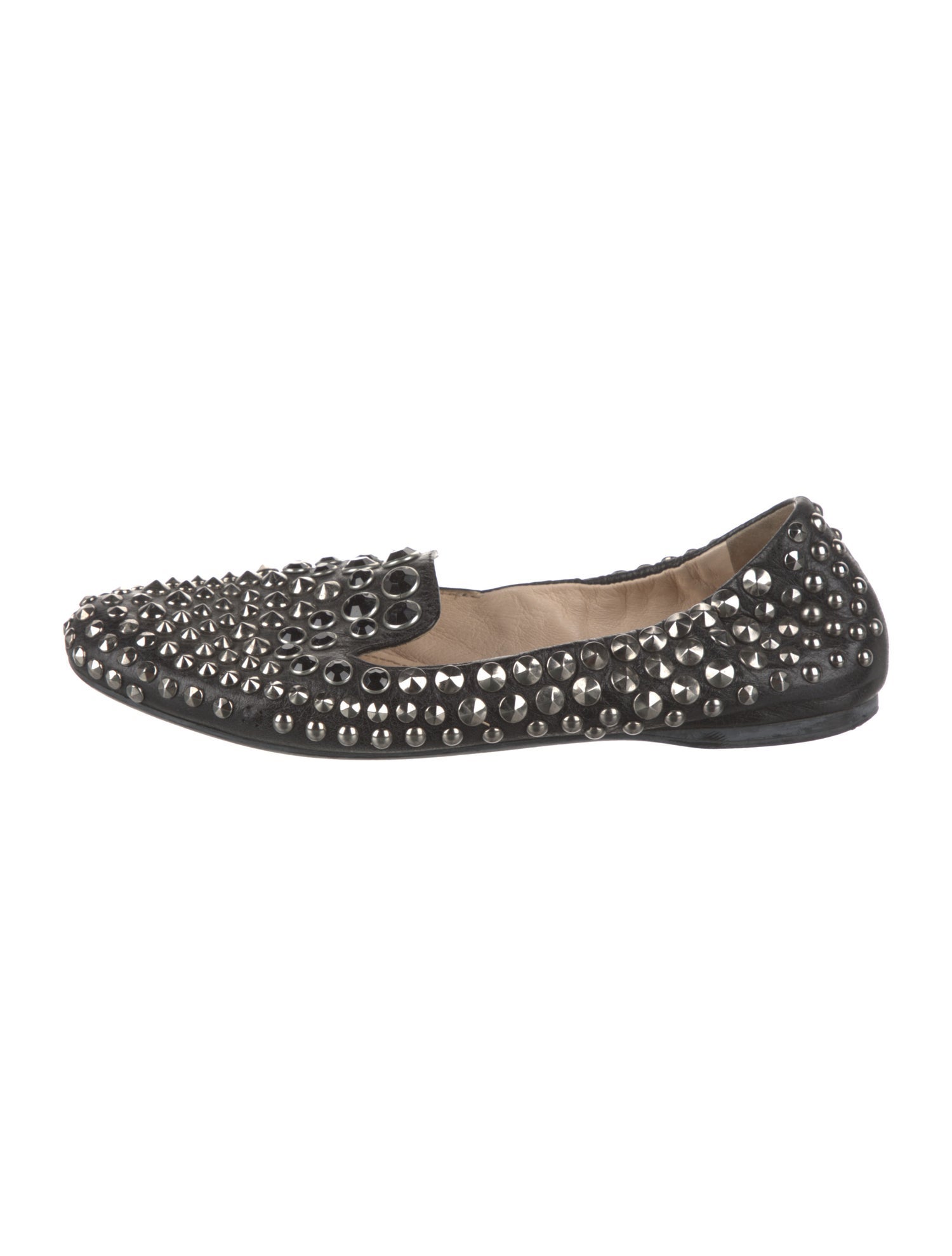 Prada Sport Leather Crystal Embellishments Loafers