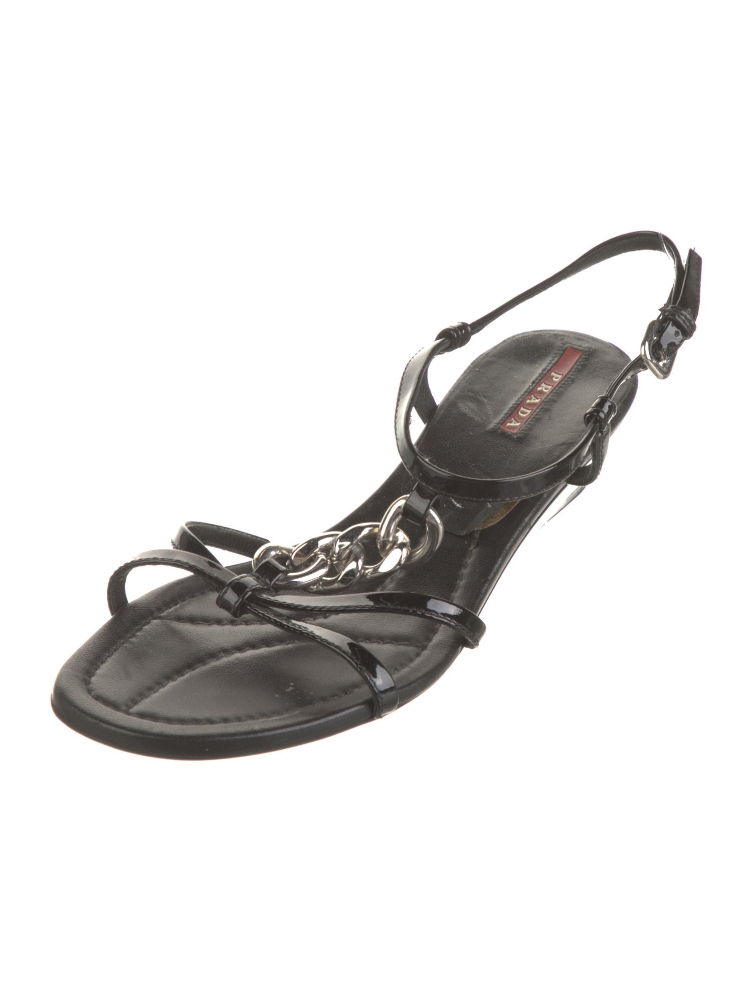 Prada Sport Patent Leather Chain-Link Accents Slingback Sandals