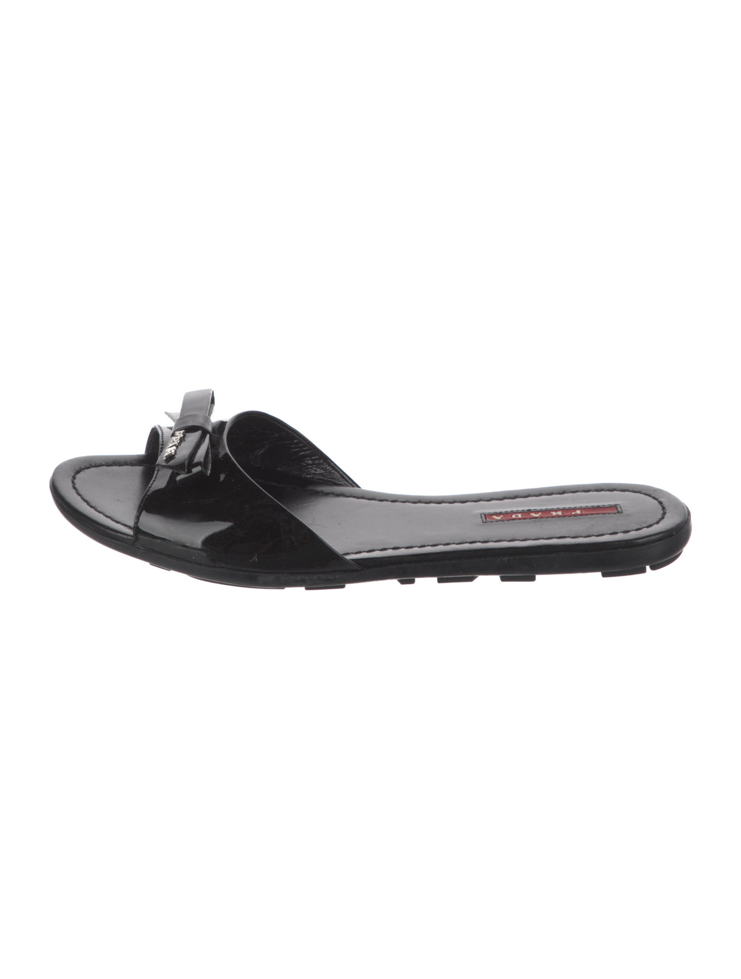 Prada Sport Patent Leather Bow Accents Slides