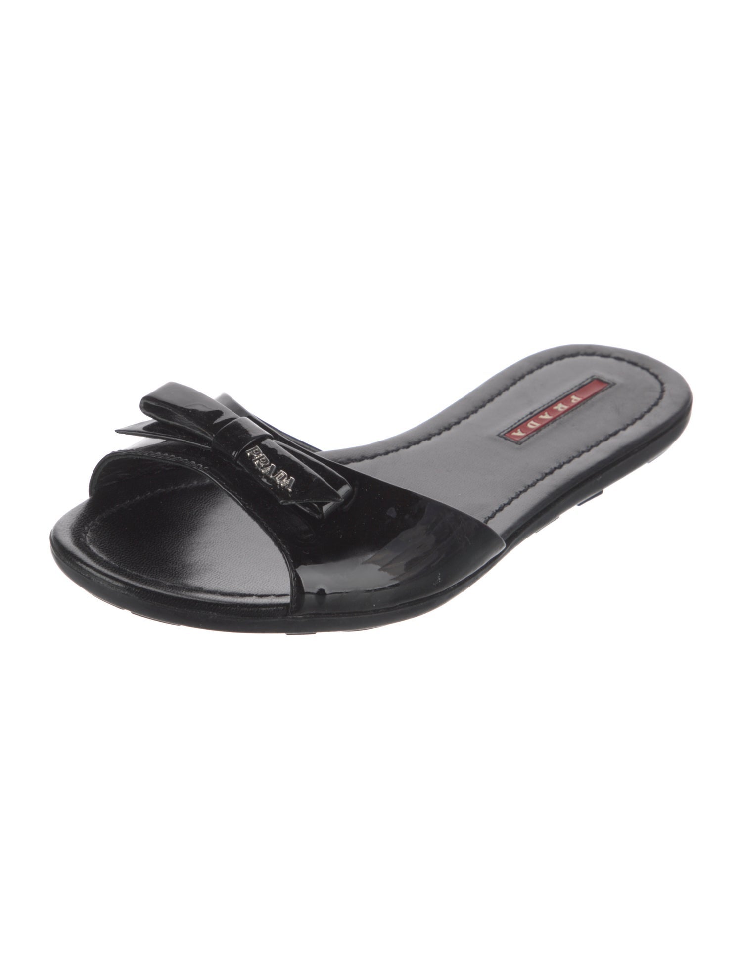 Prada Sport Patent Leather Bow Accents Slides