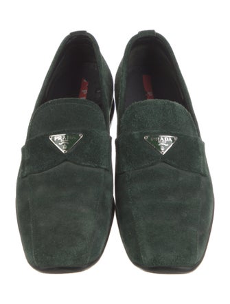 Prada Sport Enameled Metal Triangle Suede Loafers