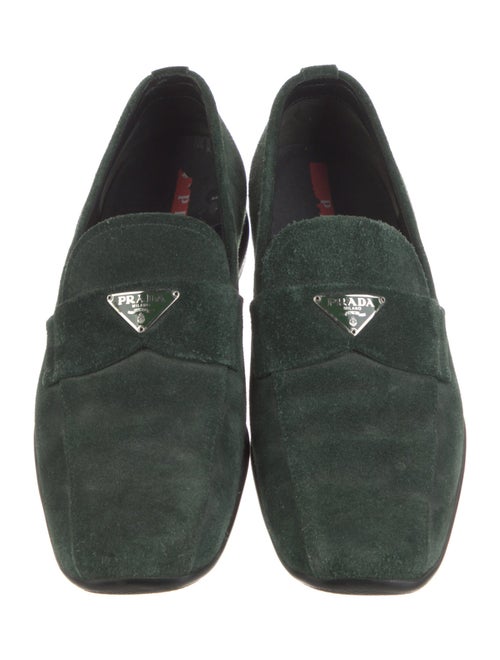 Prada Sport Enameled Metal Triangle Suede Loafers