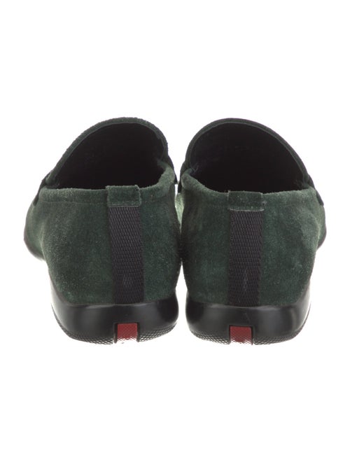 Prada Sport Enameled Metal Triangle Suede Loafers