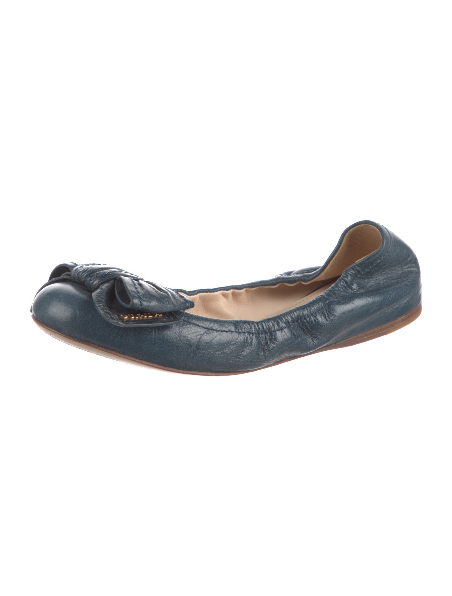 Prada Sport Leather Bow Accents Ballet Flats