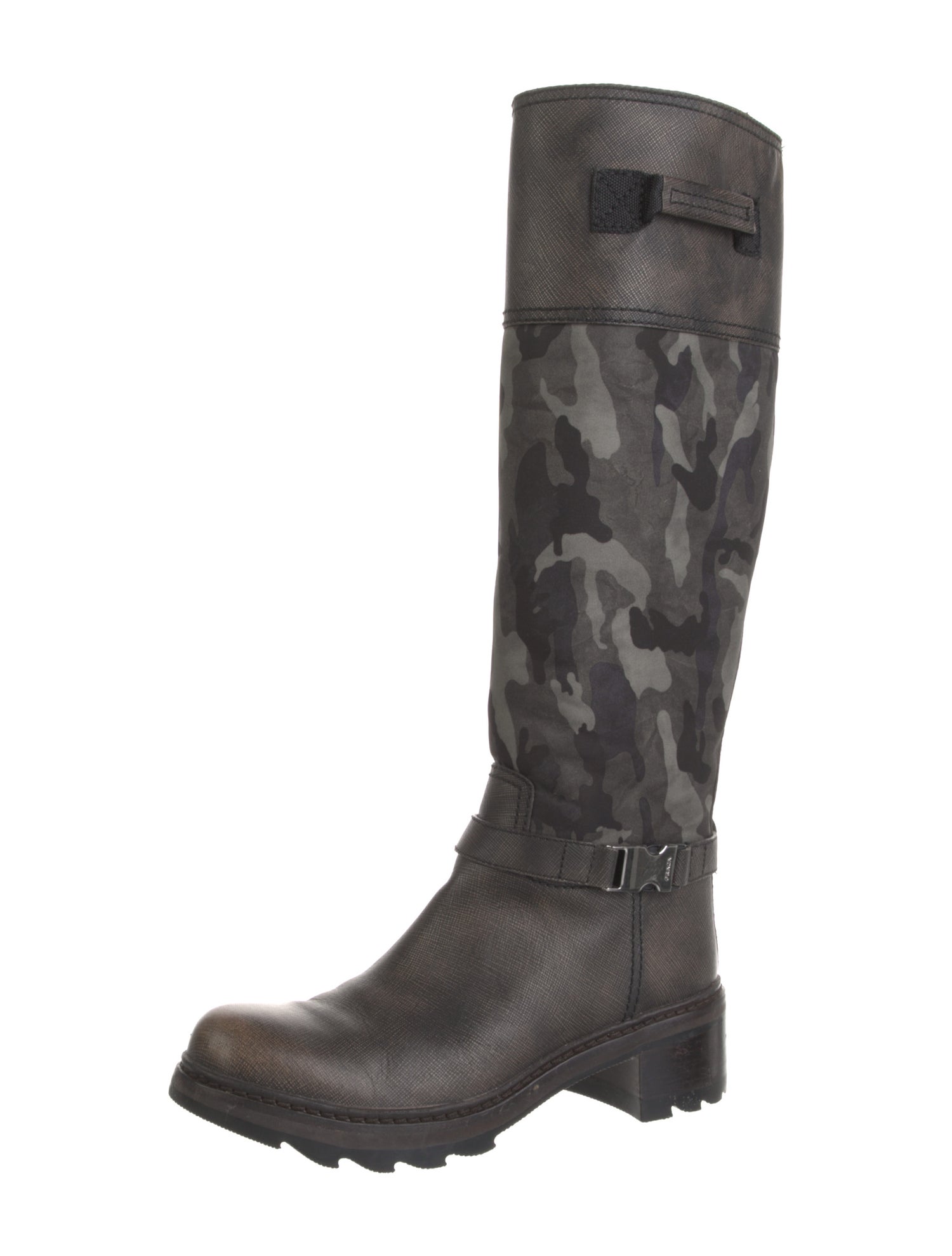 Prada Sport Nylon Camouflage Print Riding Boots