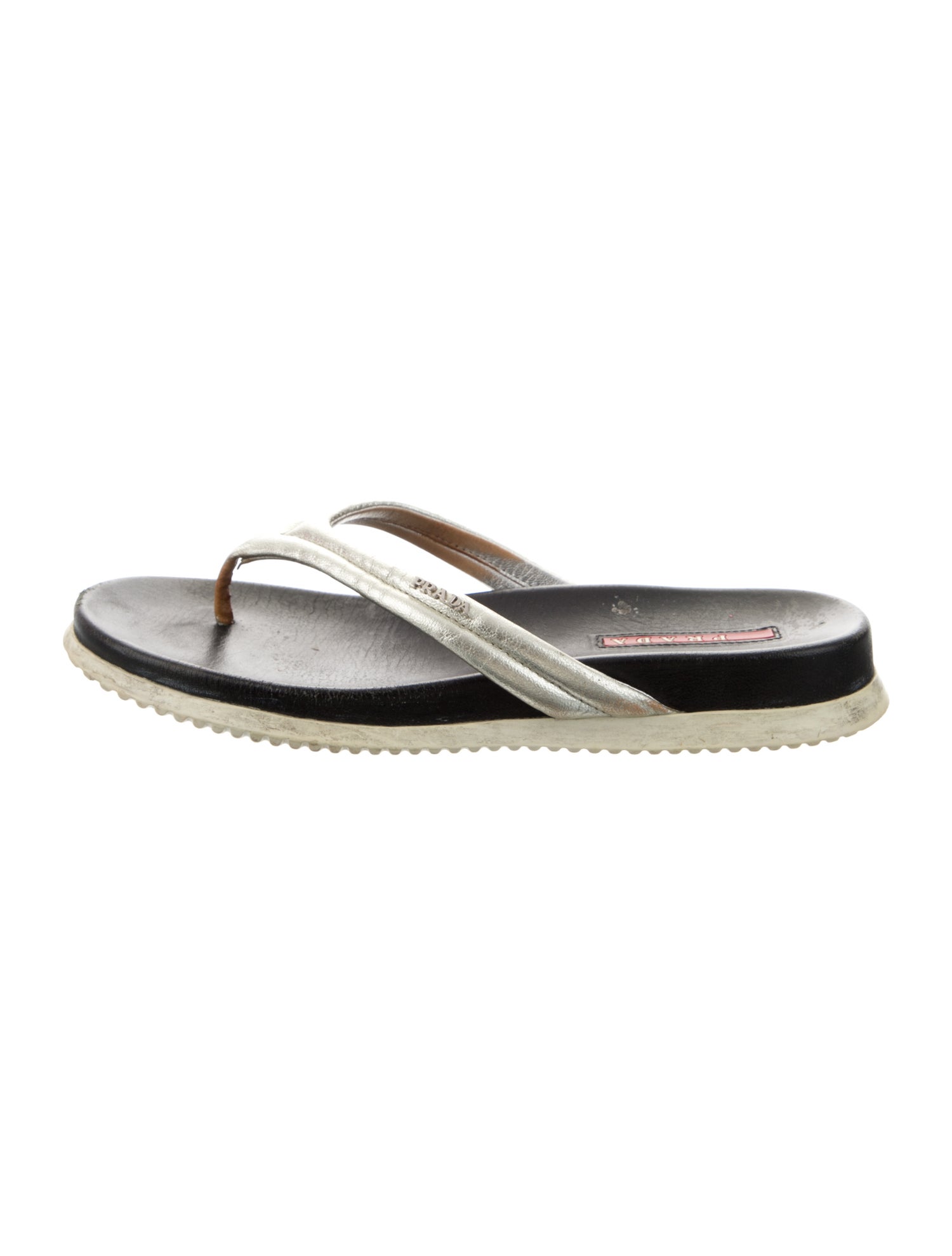Prada Sport Leather Printed Flip Flops