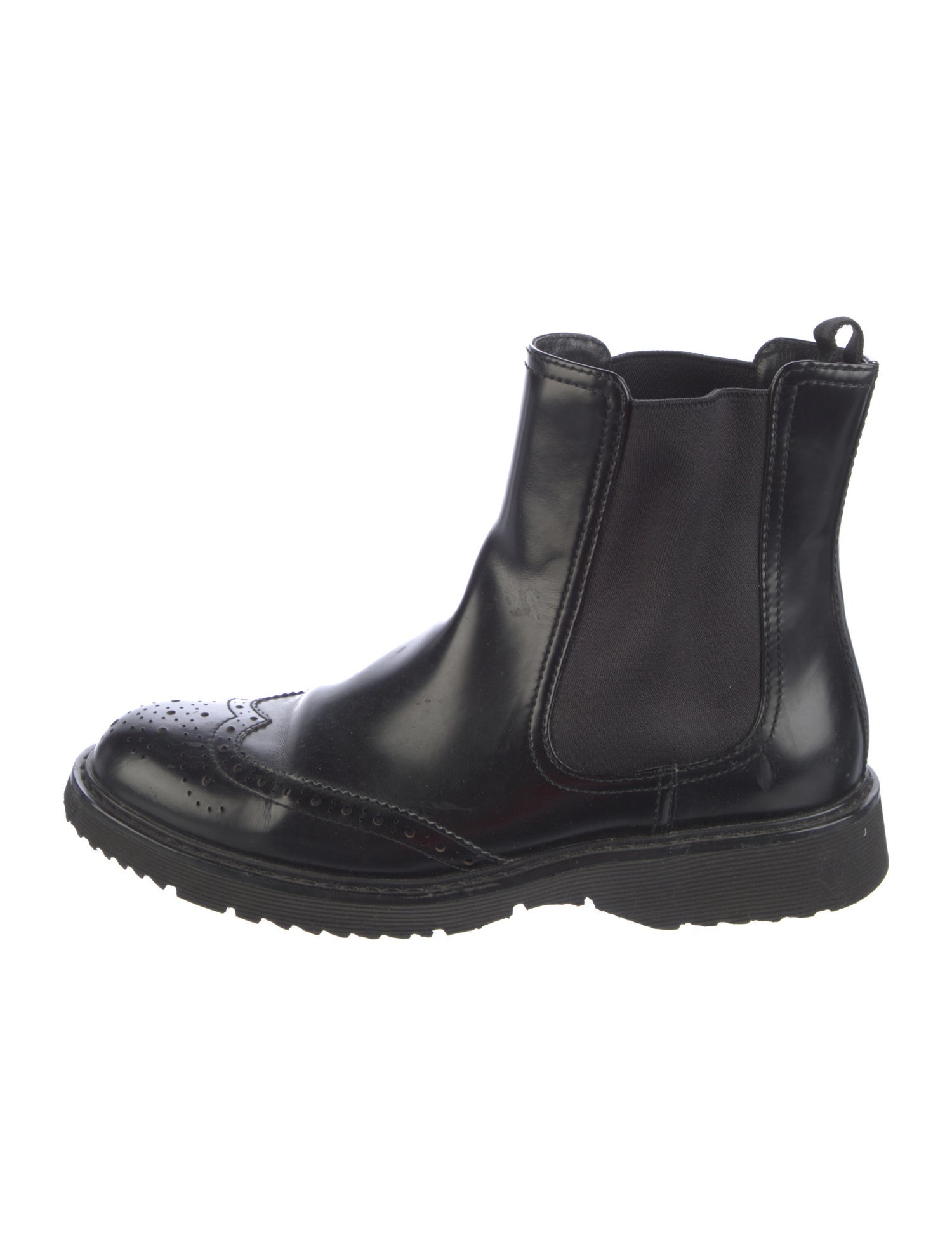Prada Sport Patent Leather Lasercut Accents Chelsea Boots