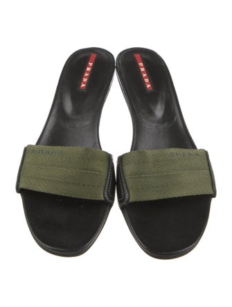 Prada Sport Leather Trim Embellishment Slides