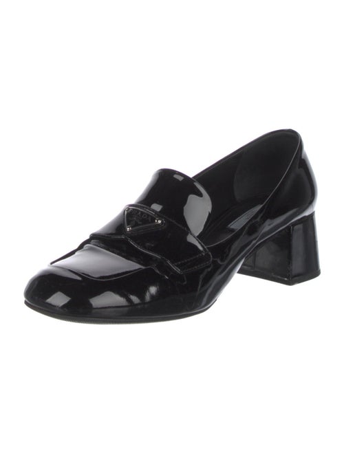 Prada Enameled Metal Triangle Patent Leather Pumps