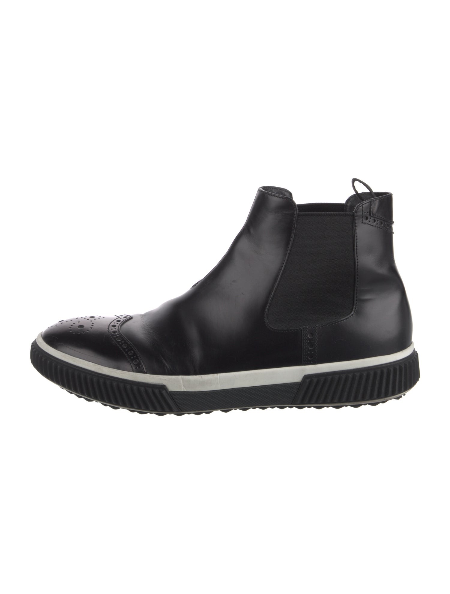 Prada Sport Leather Lasercut Accents Chelsea Boots