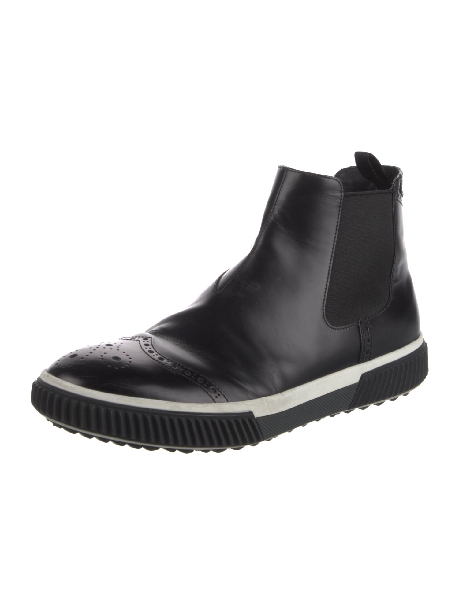 Prada Sport Leather Lasercut Accents Chelsea Boots